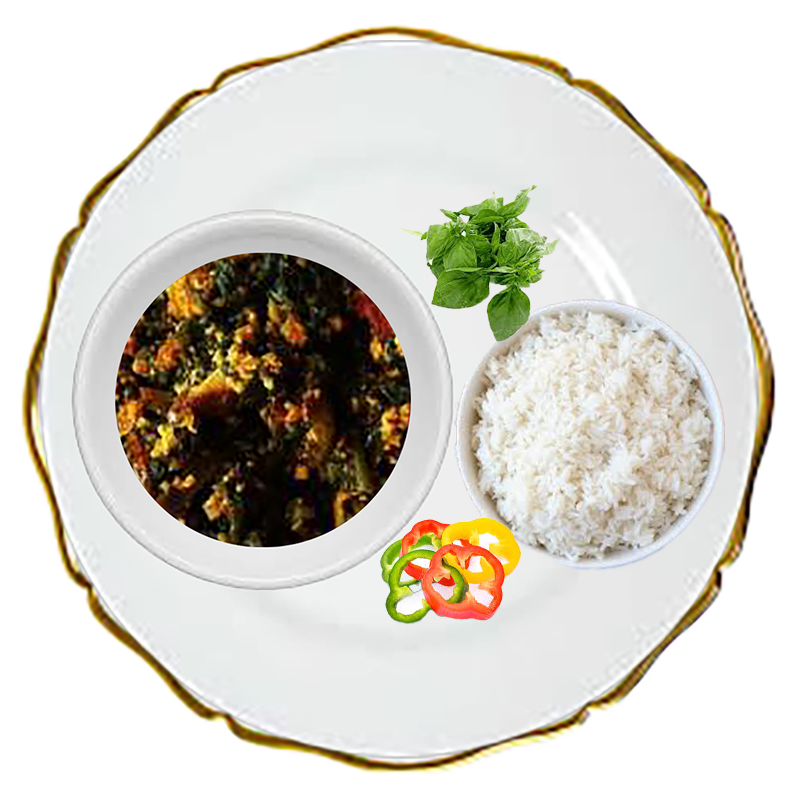 Spinach Stew and Rice with your choice of Poultry, Fish, or Meat